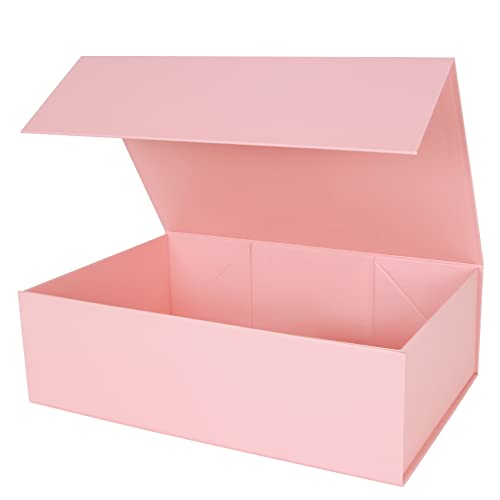 Aimyoo Pink Collapsible Gift Box with Magnetic Closure Lids 13.8x9x4.3 in Large Bridesmaid Groomsman Proposal Boxes Rectangle Present Box for Graduation Birthday Storage 1 Pack