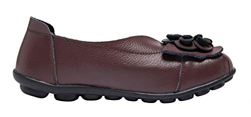 Image of Women's Slip-On Loafers, Comfortable Leather Walking Flats with Memory Foam Insole, Anti-Slip Casual Shoes for Work Office Driving