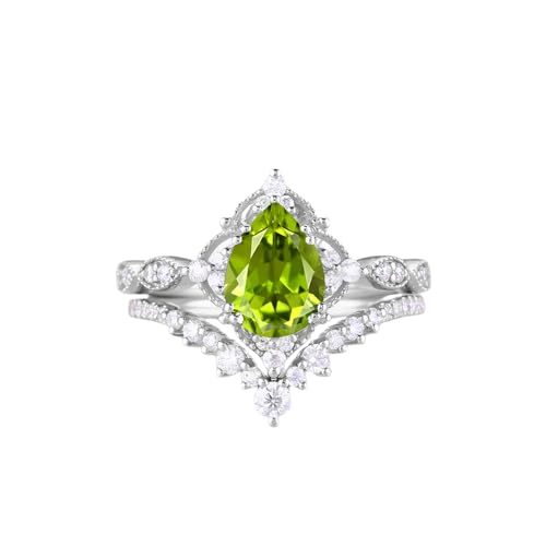 1.5ct Pear Shaped Gemstone Engagement Rings for Women 10K 14K 18K White Yellow Rose Gold Gemstone Wedding Ring Set Bridal Set 2pcs Vintage Inspired V Shaped Wedding Band Anniversary2