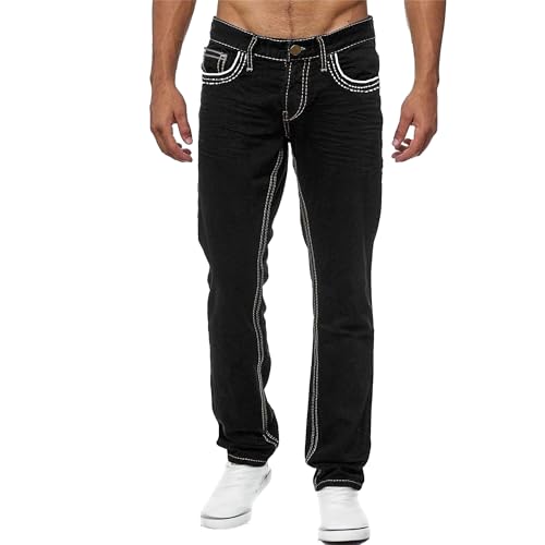 Jeans for Men Classic Overalls Stretch Retro Denim Pants Straight Casual Slim Fit Denim Trousers with Pockets (Black1,XX-Large)