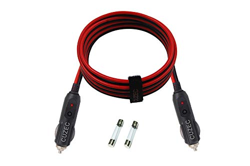 CUZEC Heavy-Duty 20A 5.3ft / 1.6m 14 AWG Male to Male Cigarette Lighter Plug Charger Cord with LED Indicator and 20A Fuse Protection on Both Plugs