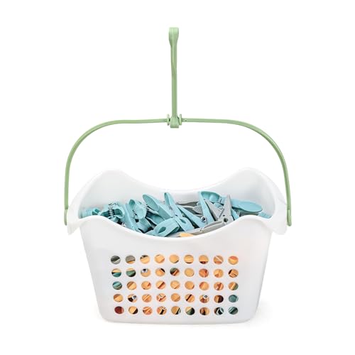 Mondex 90 pcs Heavy-Duty Clothes Pegs with Hanging Storage Basket Anti-Slip Laundry Clips for Windy Weather Multi Color