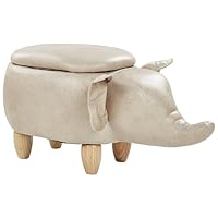 Beliani Modern Faux Leather Stool Distressed Upholstery Storage Solid Wood Taupe Elephant