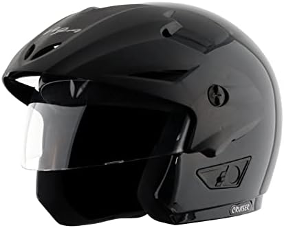 Vega Cruiser ISI Certified Lightweight & Compact with Peak Open Face Helmet for Men and Women with Clear Visor(Black, Size:L)