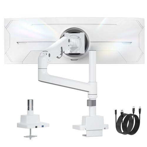 Brazo de monitor único monTEK blanco con USB de diseño minimalista 1