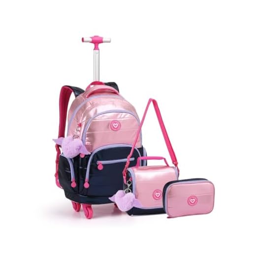 Kit Mochila Rodinha Juvenil 360º Chaveiro Asas Meninas Escolar (AZUL)