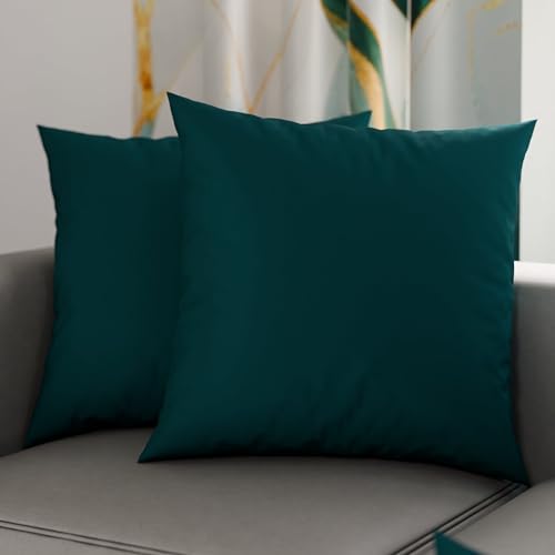 PETTI Artigiani Italiani - Lot de 2 Taies d'oreiller de Lit 45x45 cm, Housses de Coussin Unies Couleur Bleu Canard, Taie Oreiller 100% Microfibre...