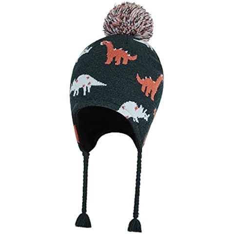 Girls Winter Hat and Glove Set for Kids Age 4-7 Children Toddler Hat with Ear Flaps with Pompom Dark Green Cover