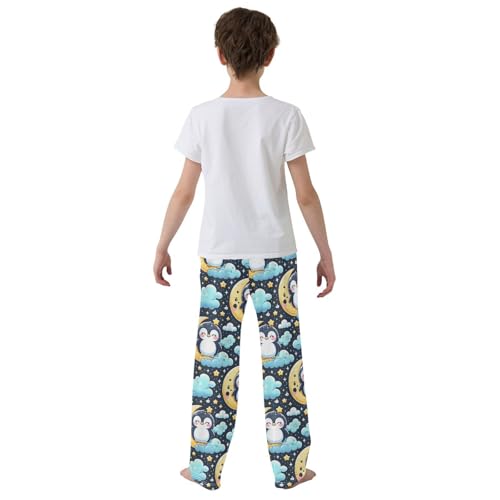 Cute Penguin on Moon and Star Pajamas Bottoms with Pockets Comfy Pjs Sleepwear Elastic Waistband Pajamas Pants Lounge Pants for 6-14 Years3