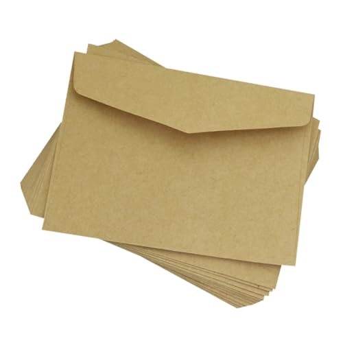 ASAKKURA 100個 ?古牛皮紙ミニ封筒 クラフト素材 名刺や写真収納用 書類整理に 落下防止設計 おしゃれで実用的 ウェディングや誕生日にも適