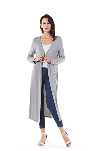 Image of Women's Solid Sweater Essential Duster Long Cascading Open Front Lightweight Blue Cardigan