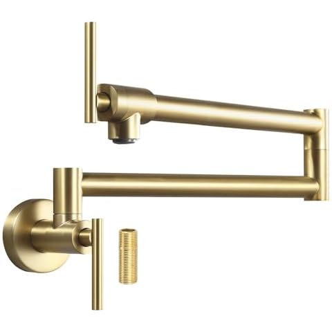 FGKQ Pot Filler Faucet Brushed Gold Commercial Wall Mount Kitchen Faucet Pot Filler for Stove Double Joint Swivel Folding Kitchen Faucet Cover
