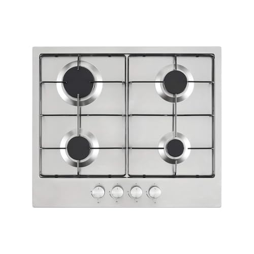 Cookology GH601SS 60cm 4 Gas Burner Cooker Built in Hob Cooktop with 4 Cooking Zones and Enamel Pan Stands - in Stainless Steel