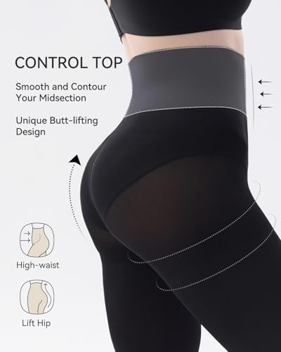 LUCKMEEY Tights for Women – Rip-Resistant 40D Black Semi Opaque High Waist Control Top Pantyhose Stocking Under Dress3