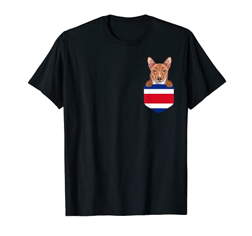 Costa Rica Flag Basenji Dog In Pocket T-Shirt, Black