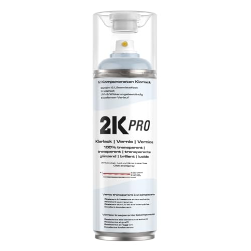 2K PRO 2K Spraydose 400ml - 2 Komponenten Sprühlack, Schnelltrocknender Spritzlack, UV-Beständig, Stoss- und Kratzfest | Klarlack Hochglanz