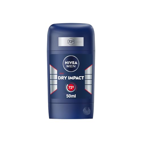 NIVEA MEN - Stick Masculin Dry Impact - Déodorant Homme 72H Anti-Transpirant Aisselles - Anti-Bactérien & Séchage Rapide - 0% Alcool - Peaux Sensibles - 50 ml