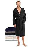 Twinzen Bademantel Herren 100% Baumwolle - Weich, Saugfähig, Aus Frottee, Oeko-Tex Zertifiziert - Schwarz, Größe L