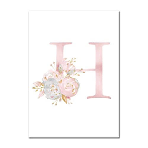 Peinture toile art affiches lettre H rose aquarelle pour salon et deco murale