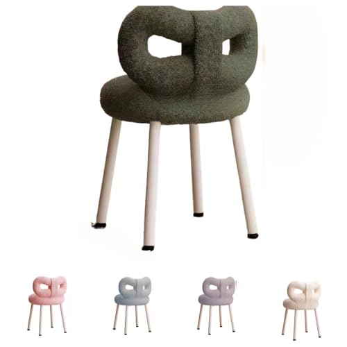 Zekono ダイニングチェア 椅子 デスクチェア ドレッサーチェア オフィスチェア スツール パソコンチェア おしゃれ 北欧 インテリア 化粧台 疲れない シンプルな腰掛 柔か快適 オシャレなドレッサー リビングチェア (【快適なラムスキン】グリーンバタ