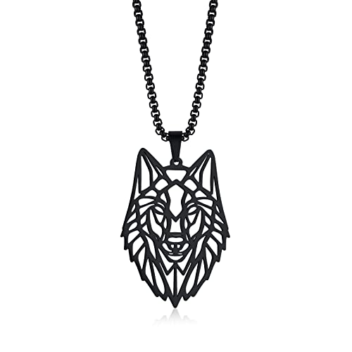 TempBeau Kette Herren Schwarz Edelstahl Wolf Halskette Herren mit Wolf Anhänger Unisex für Männer Damen Schmuck Geschenk Geburtstag Weihnachten Danksagung Cover