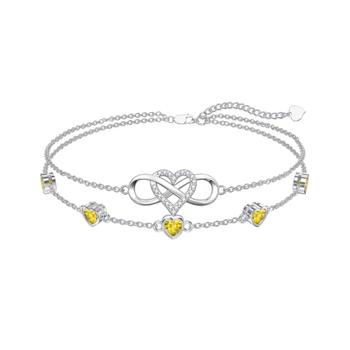 Image of Dorunmo 925 Sterling Silver Infinity Heart Birthstone Anklet Bracelets for Women Best Mother's Day Birthday Jewelry for Wife Girlfriend Mom Her