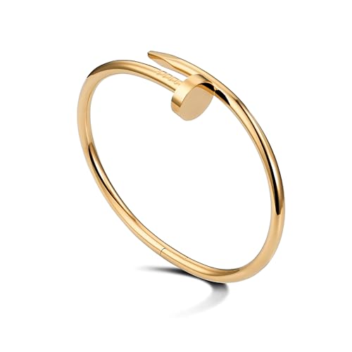 SLYSZMC Classic 18K Gold Nail Bracelet, Open Cuff Bracelet for