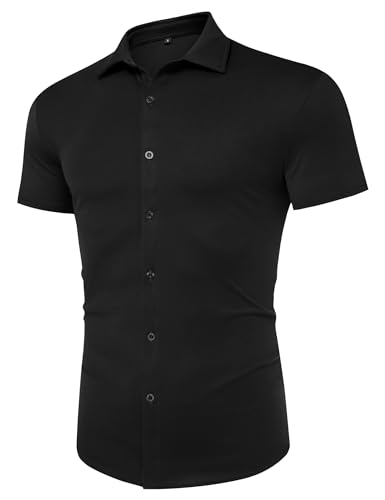 URRU Men's Muscle Dress Shirts Slim Fit Stretch Wrinkle Free Short Sleeve Casual Button Down Shirts 6