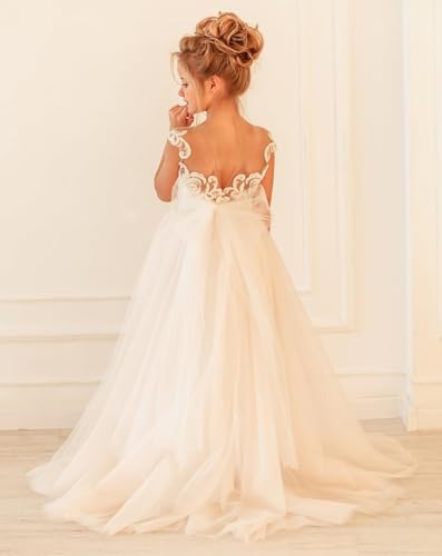 Elegant Flower Girl Dresses for Wedding Toddler Lace Applique Tulle Ball Gown First Communion Dresses for Girls FAY093