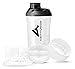 Produktbild AMITYUNION Deluxe Shaker 700ml - Premium Eiweiß Shaker auslaufsicher - BPA frei mit Sieb, Skala für Protien Pulver, Fitness Becher für Isolate, Sport Konzentrate mit 2 Containern in Weiß Schwarz Cup