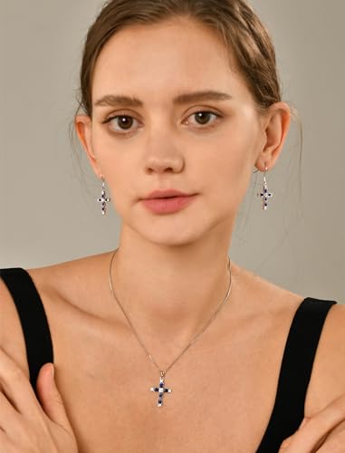 YL Cross Necklace for Women 925 Sterling Silver Halo Gemstone Pendant Birthstone Religious Jewelry for Mom2