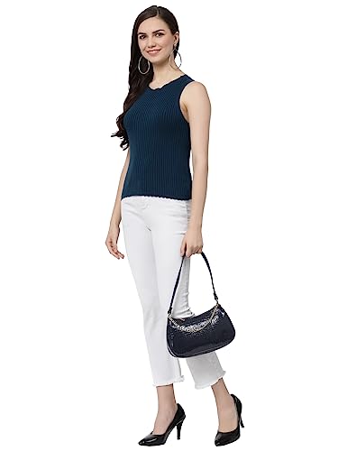 Image of Kalt Womens Knitted, Ribbed Cotton Fitted Sleeveless Round Neck Cami Tank Top