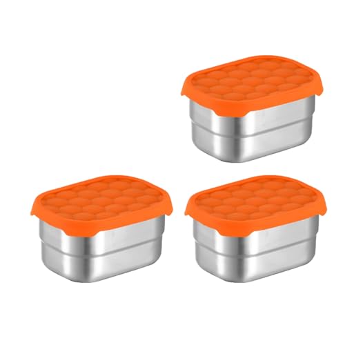 Uitndvyte 3 recipientes de acero inoxidable para niños, caja de almacenamiento de alimentos reutilizable con tapa de silicona para estudiantes y trabajadores