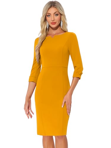 Image of Allegra K Work Dress for Women 3 /4 Sleeve Boat Neck Back Slit Sheath 2026 Professional Bodycon Business Casual Dresses