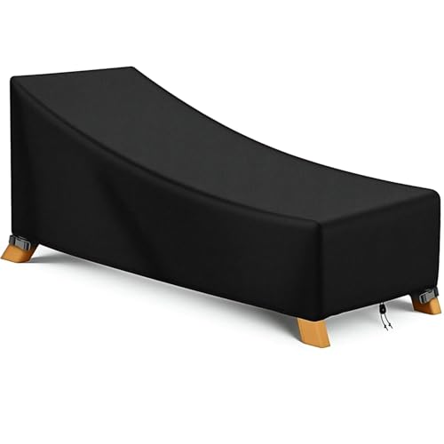 BEJAGWUS Abdeckung Gartenliege Sonnenliegen mit Verstellbarem Kordelzug & Schnallen,Oxford Schutzhülle für Garten Liege,Wasserdicht Winterfest UV-Anti Winddicht - 210x75x40/80 cm