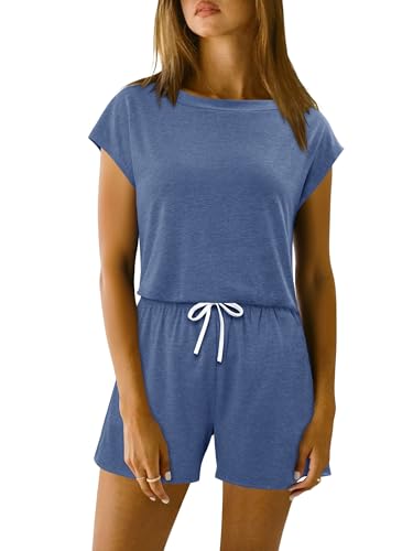 KISSMODA Women's 2 Piece Outfits Cap Sleeve Round Neck Drawstring Waist Loose Fit Casual Loungewear Set with Pockets
