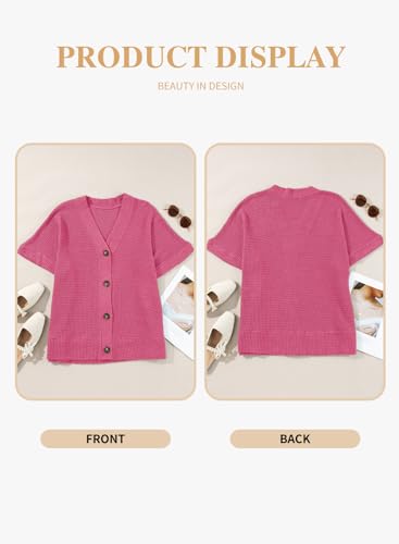 Image of Eytino Womens Plus Size Tops Casual V Neck Short Sleeve Waffle Knit Button Down Shirts(1X-5X)