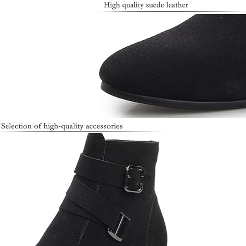 Men'S PU Block Heel Dress Chelsea Boots With Side Zipper Pointed Double Buckle Chunky Heel Non-Slip Business Chukka Motorcycle Comfortable Walking Ankle Boots2