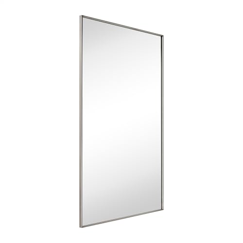 Image of TEHOME Brushed Nickel Bathroom Vanity Mirror with Squared Corners, 24x40'' Silver Rectangle Stainless Steel Metal Framed Mirror for Bathroom
