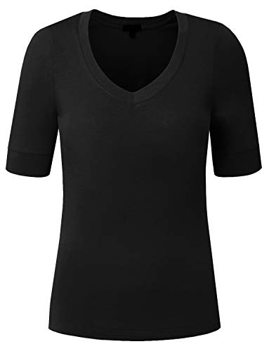 J. LOVNY Girl's Basic Casual 3/4 Elbow Half Length Sleeve Simple V-Neck Junior T-Shirts