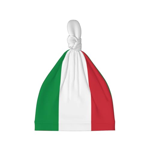 Italian Flag Print Newborn Baby Hat, Soft Top Knotted Beanie Cap, Cute Infant Headwear for 0-6 Months Welcome Party Black