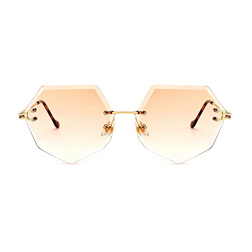 COTIA Sunglasses for Women Oversized Polygon Rimless Diamond Cutting Gradient Lens Sun Glasses2