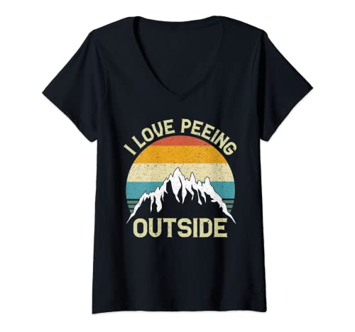 Donna I Love Peeing Outside Funny Outdoor Camping Lover Hiking Maglietta con Collo a V