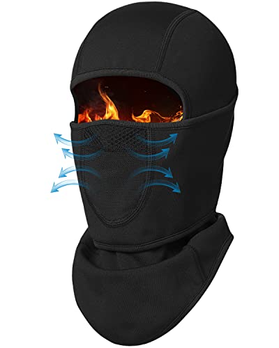 Breathable Kids Balaclava Ski Mask Boys Girls, Fleece Winter Face Mask Windproof Neck Warmer-Unique Design-Movable Face Part Black