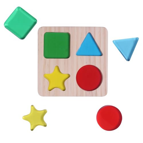 Image of Wooden Acrylic Sorting Stacking Toys, Shape Color Recognition Blocks Matching Puzzle,Fine Motor Skill Educational Preschool Learning Board Game,Early Childhood Development Puzzle Toys for Kids