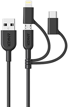 Anker PowerLine II 3-in-1 Cable, Lightning/Type C/Micro USB Cable for iPhone, iPad, HTC, LG, Samsung Galaxy, Sony Xperia, Android Smartphones, and More(3ft / 0.9m)