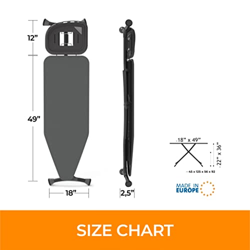 happhom Professional Patented 18x49 Ironing Board with Extra Thick Heavy Duty Padded Heat Reflective Cover, Foldable and Height Adjustable, Strong Iron Rest, Extreme Stability with Non-Slip Feet