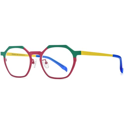 Image of FONEX Colorful Pure Titanium Glasses Frame Women Retro Round Eyeglasses