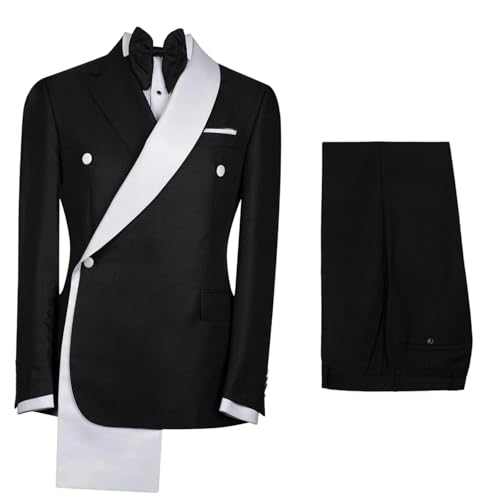 TSxuelian Slim Fit Men's Two Pieces One Button Suit Black Jacket & Pants Tuxedos Stylish Prom Wedding Dinner Formal Men Suits