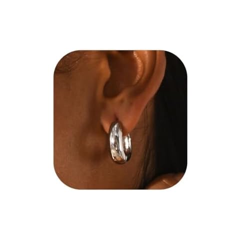 AHSIWC Silver Hoop Earrings for Women Lightweight Chunky Hypoallergenic Earrings Huggie, Small Durable Hoops for Women Cover